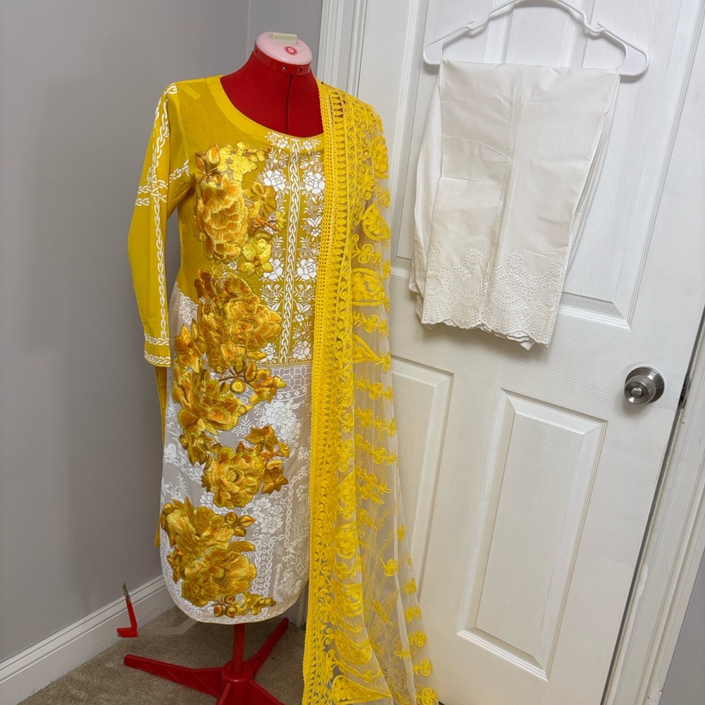 Yellow Floral Girls' Costume Salwar Kameez with Dupatta